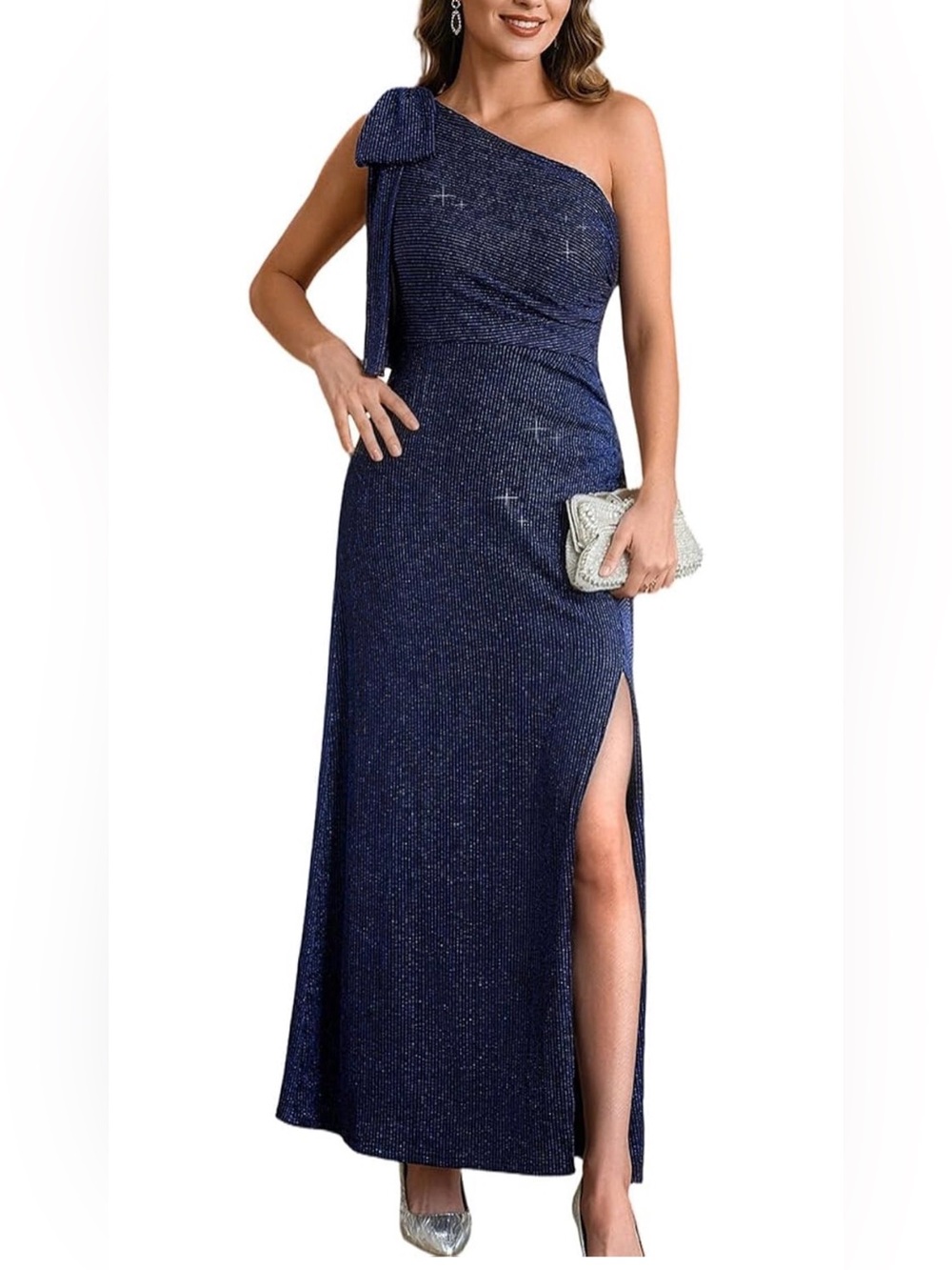 Lesuxa Wedding Guest Dresses for Women One Shoulder Split Bodycon Long Dress